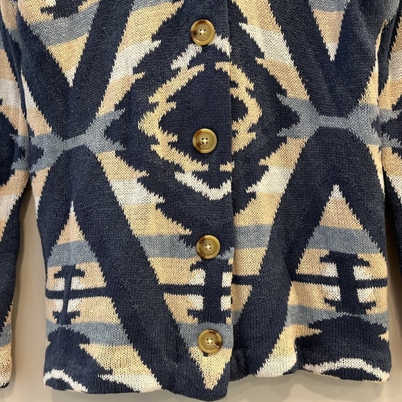 NWT Chaps Cowichan western weave blue white and cream long sleeve cardigan - Picture 3 of 7